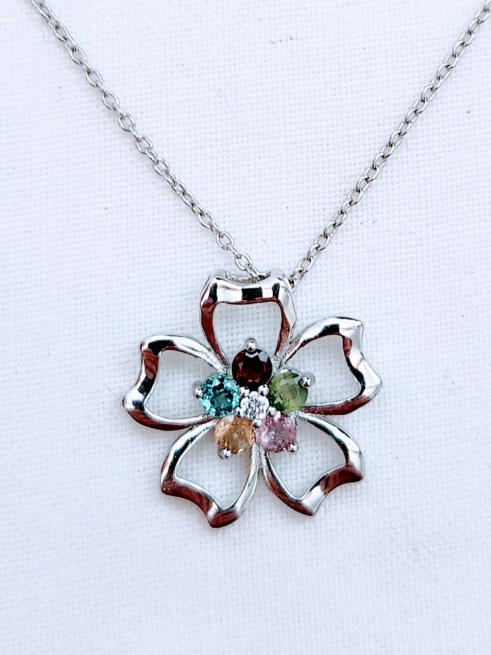 Effy 925 Sterling Silver Multi-Gemstone Flower Necklace - Picture 3 of 6